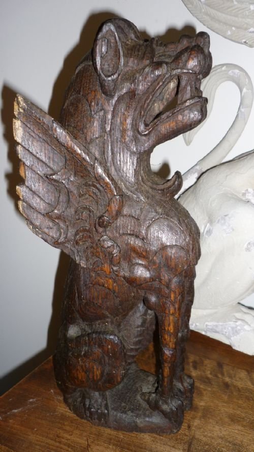 16th Century Carved Oak Griffin Newel Post