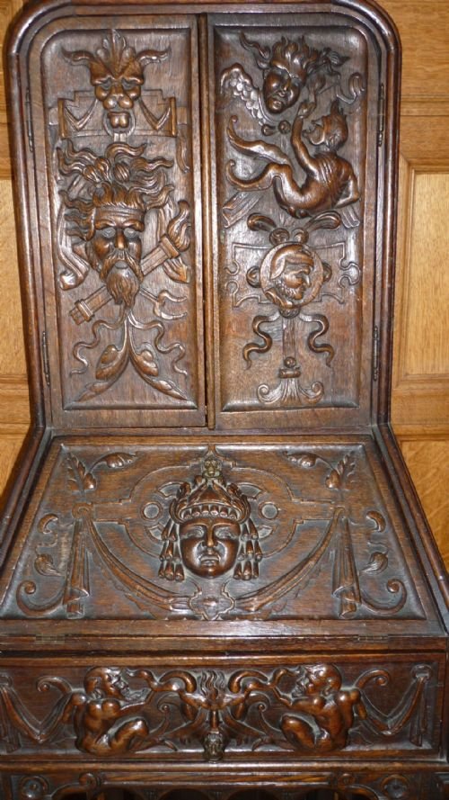 19th Century Gothic Carved Oak Bureaux Desk