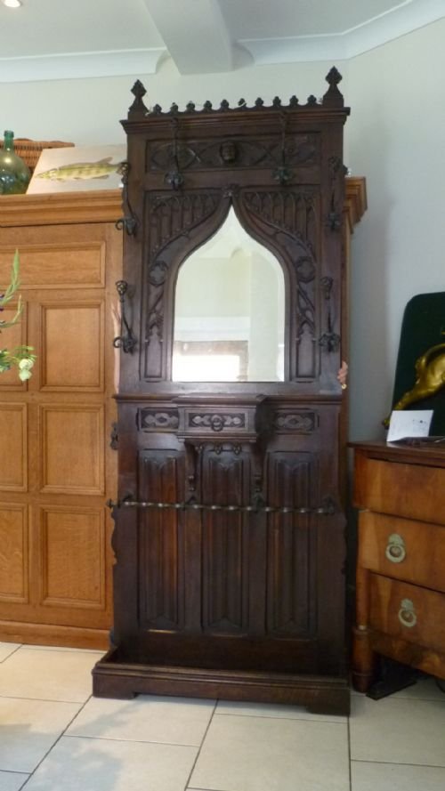 Large Carved Oak Victorian Gothic Hallstand