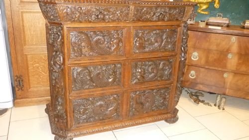 19th Century Profusely Carved Oak Renaissance Chest of Drawers