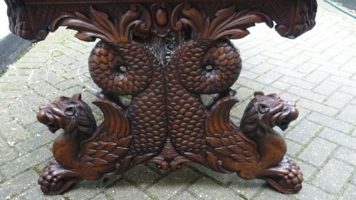 19th Century Carved Oak Central Table / Desk