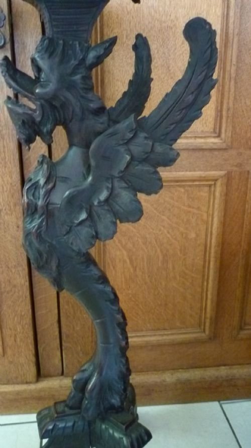 Antique Carved Winged Griffin Torchere