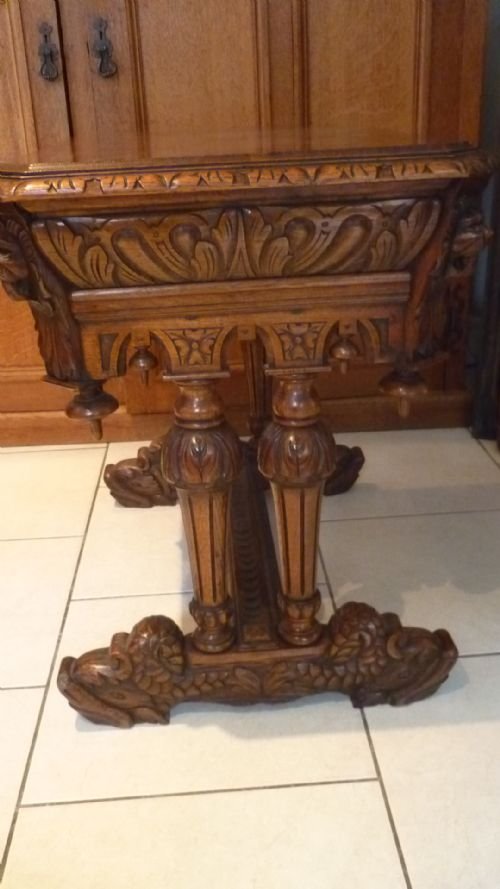 Victorian Carved Oak Library Table Dolphin Feet