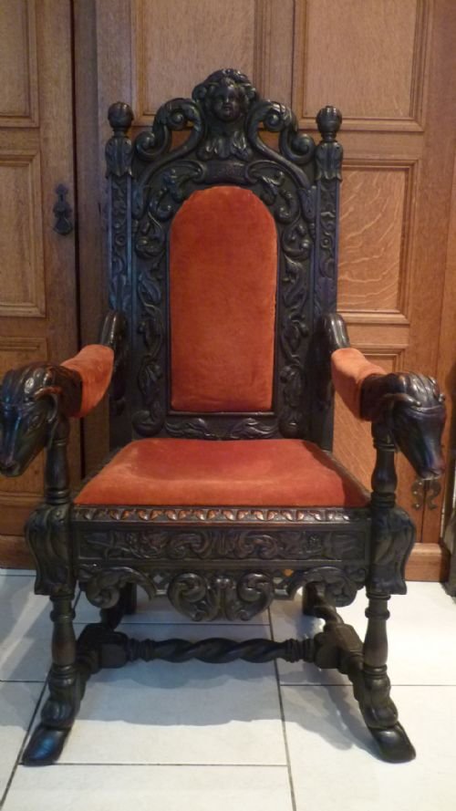 Antique Armchair Dated 1688 Cherub Head and Rams Heads