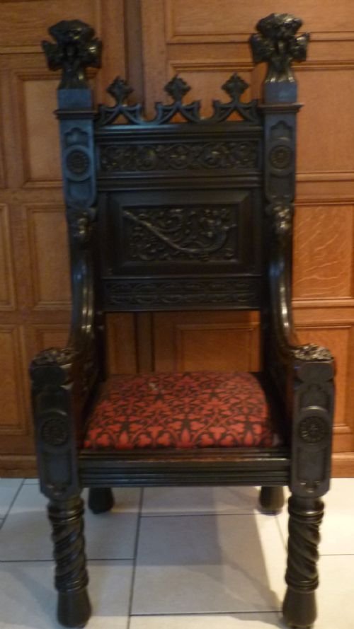 19th Century Carved Oak Church Throne Armchair