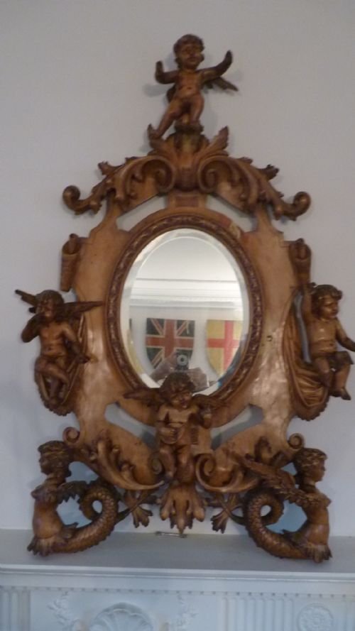 19th Century Carved Italian Winged Cherub Mirror