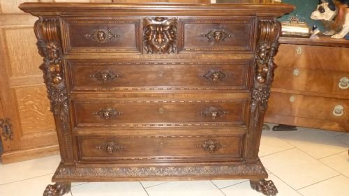 19th Century Walnut Chest of Drawers Caryatids