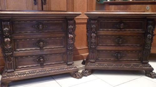Pair 19th Century Carved Walnut Bedside Cabinets
