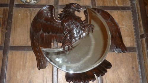 19th Century Carved Walnut Black Forest Eagle Mirror