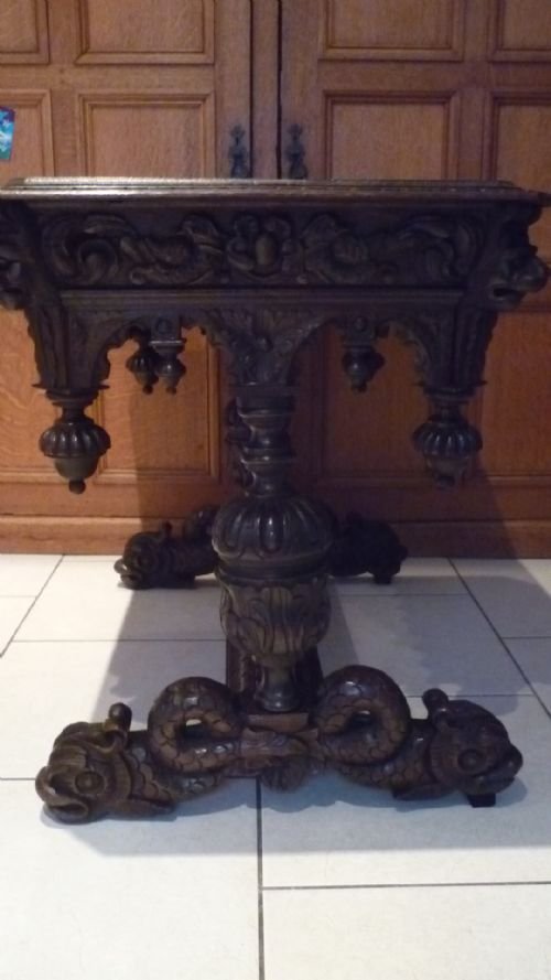 Victorian Gothic Carved Oak Hall Table