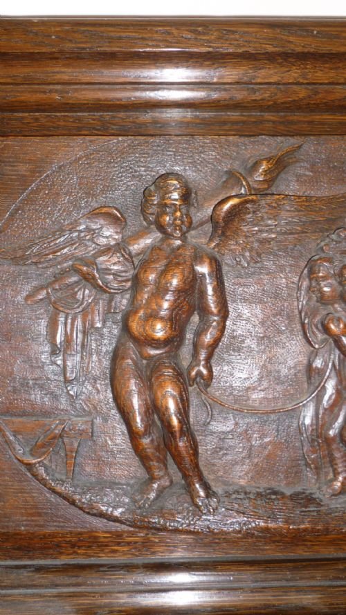 Antique 18th Century Carved Oak Cherub Putti Panel