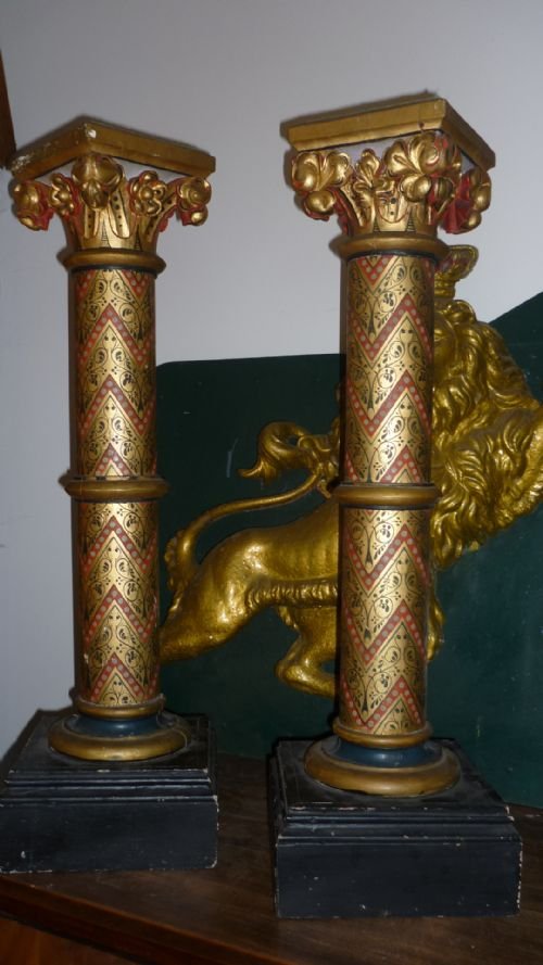 19th Century Wooden Church Gilt Corinthian Columns