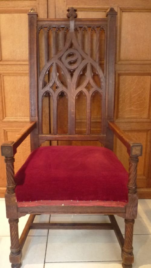 19th Century Carved Oak Church Chair Gothic