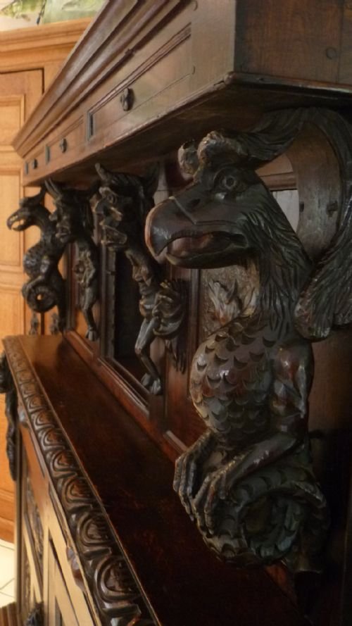 Rare Period Carved Oak Court Cupboard Sideboard