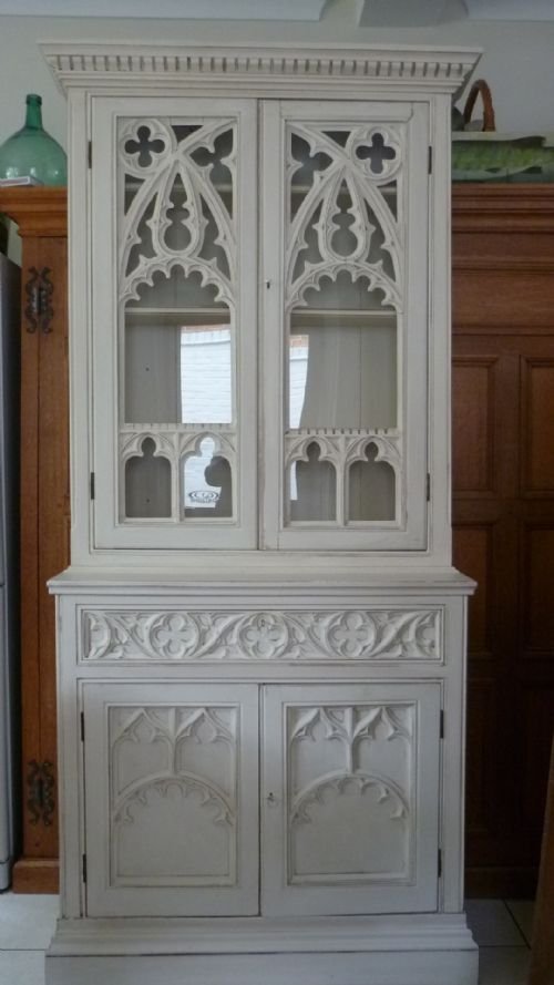 19th Century Gothic Church Carved Bookcase Dresser