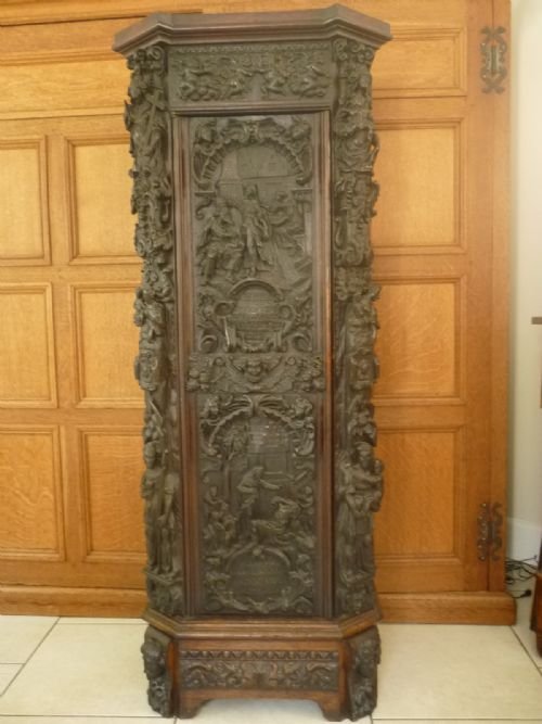 17th Century Carved Oak Flemish Religious Cabinet