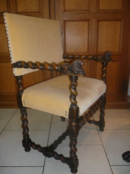 19th Century Carved Walnut Lion Desk Chair
