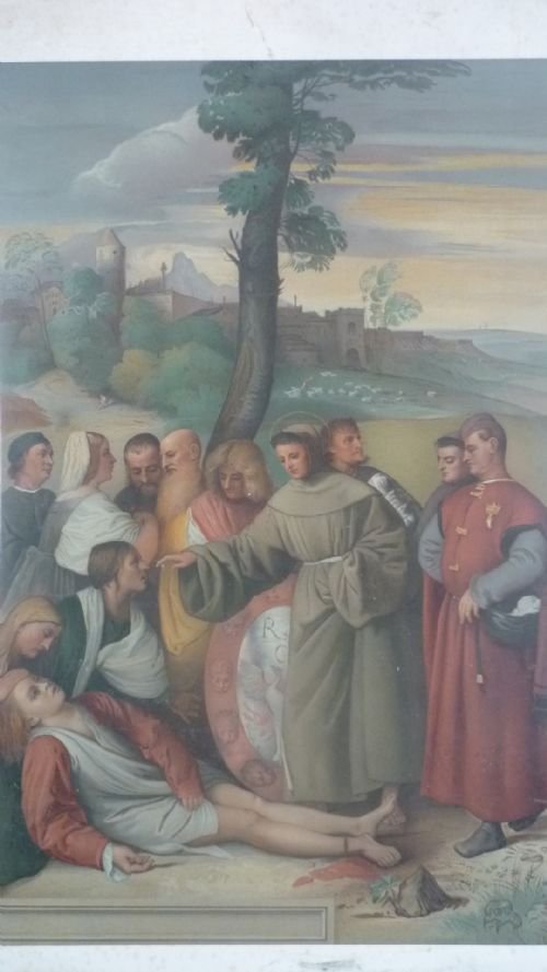 Rare Arundel Society Chromolithograph St Anthony of Padua Healing the Foot of a Yound Man