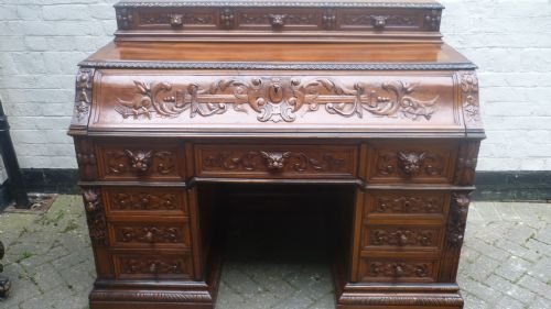 19th Century Carved Walnut Desk Lion Mask