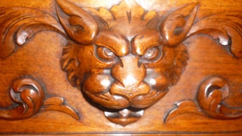 fig 1. 19th Century Carved Walnut Desk Lion Mask