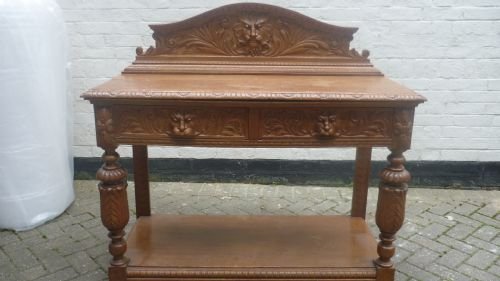 Victorian Carved Oak Hall Table Desk Green Man