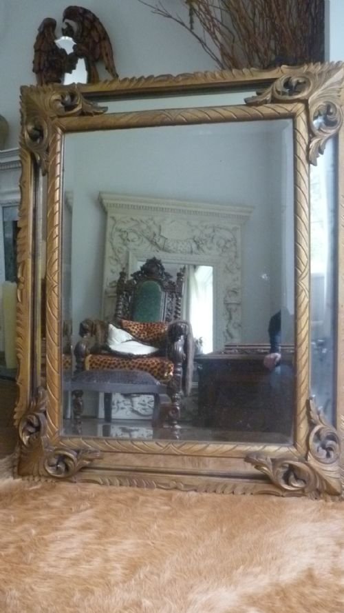Large 19th Century Carved Gilt Wooden Cushion Mirror