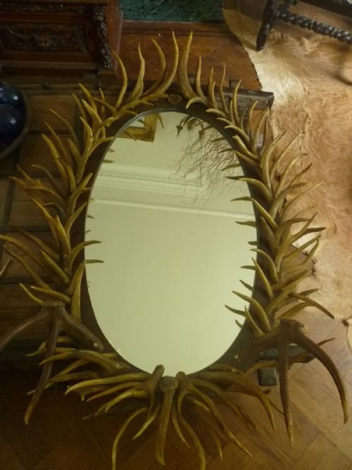 Large Antique Antler Mirror
