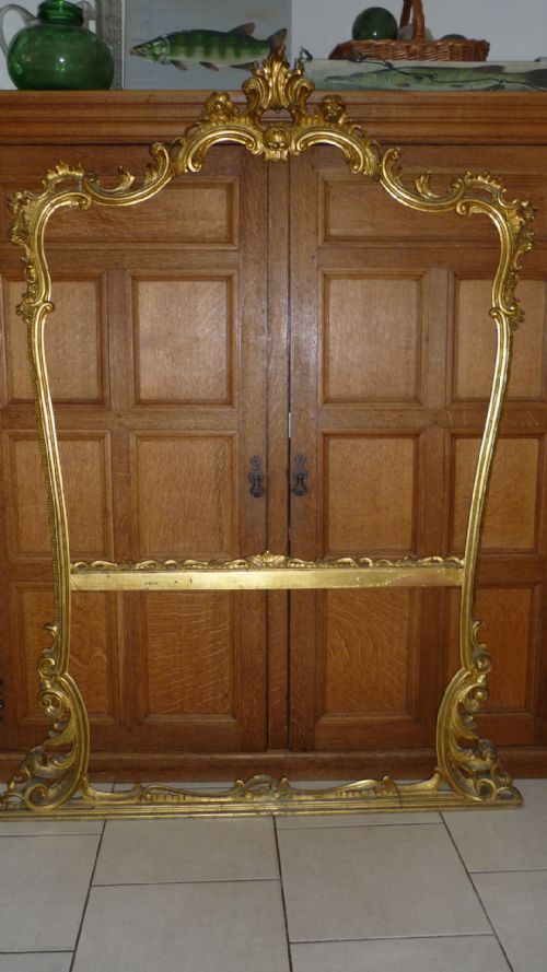 Huge Antique Carved Gilt Wooden Rococo Mirror Frame