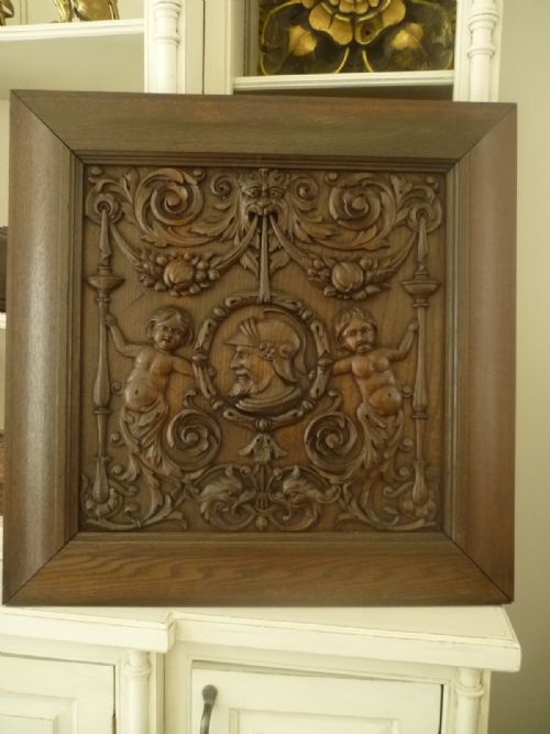 19th Century Carved Renaissance Oak Panel, Cherubs Mythical Creatures