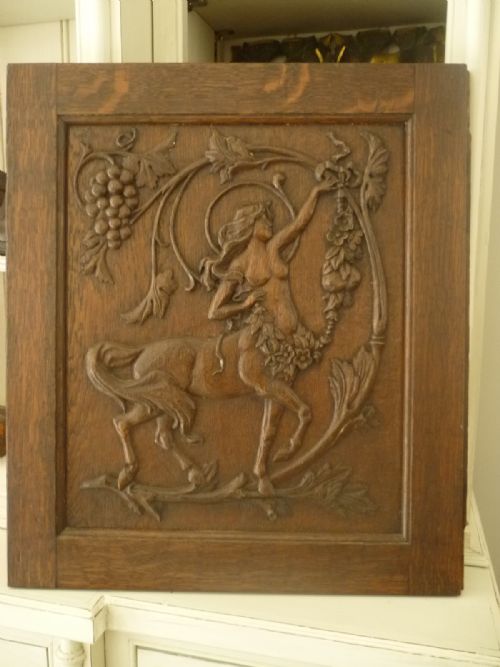 Pair Libertys Arts Crafts Carved Oak Panels Centaurs