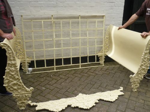 19th Century French Cast Iron Day Sleigh Bed Masked Face and Griffins
