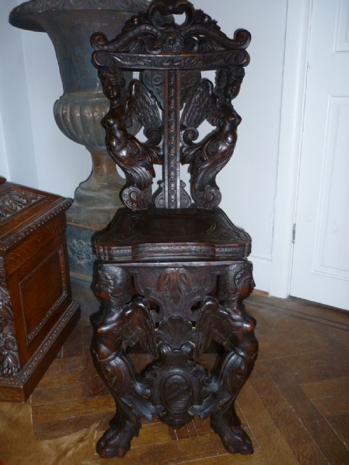19th Century Renaissance Carved Winged Angel Hall Chair