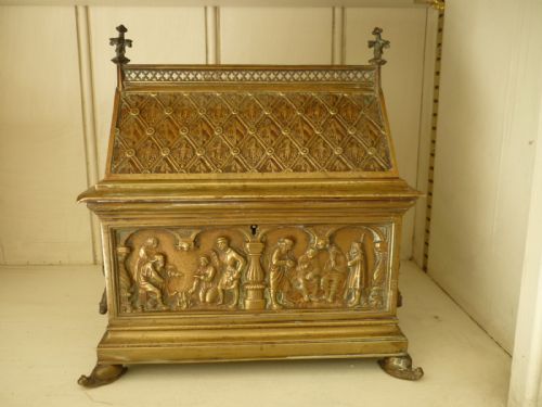 19th Century Brass Religious Biblical Gothic Casket