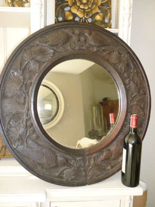 19th Century Black Forest Bird Carved Oak Mirror