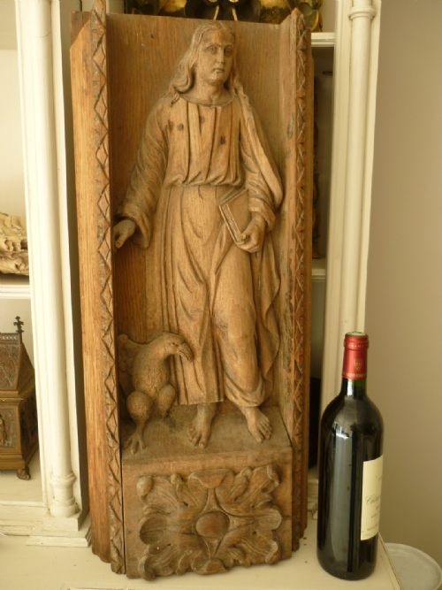 18th Century Carved Oak Figure St John Eagle Panel Niche