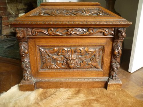 Carved Oak Victorian Cellaret Wine Cellar