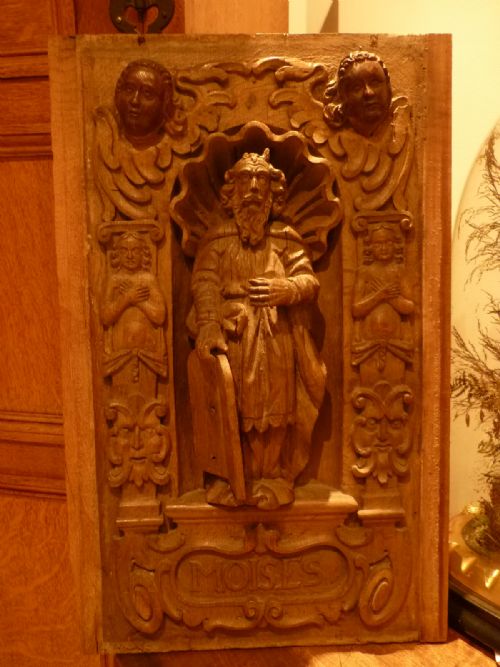 Large 18th Century Flemish Carved Niche Moises Cherubs Panel