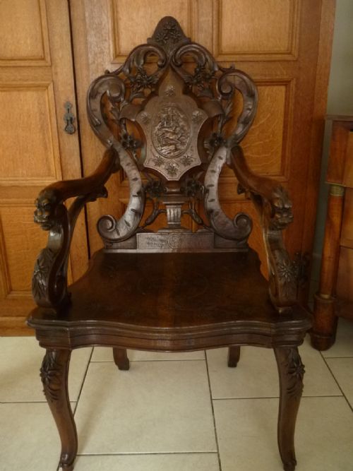 Rare Antique Black Forest Musical Throne Chair Griffins