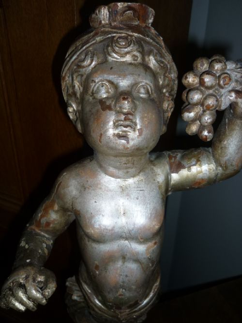 19th Century Carved Wooden Venetian Silver Gilt Cherub