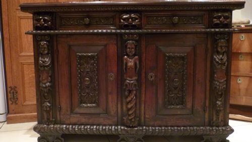 18th Century Carved Walnut Italian Sideboard Caryatids