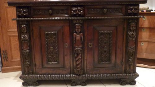 18th Century Renaissance Carved Walnut Italian Sideboard Caryatids