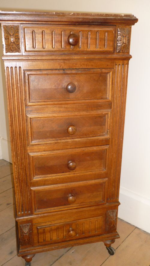 Antique French Wellington Bedside Cabinet Table Marble Top