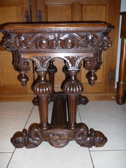 Victorian Carved Oak Hall Table Dolphin Feet Lion Mask