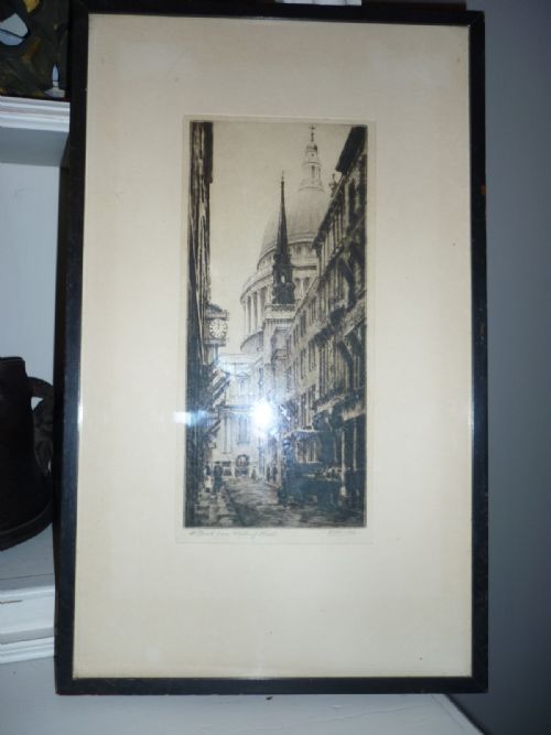 fig 1. Antique St Pauls Cathedral London Etching K Vernon