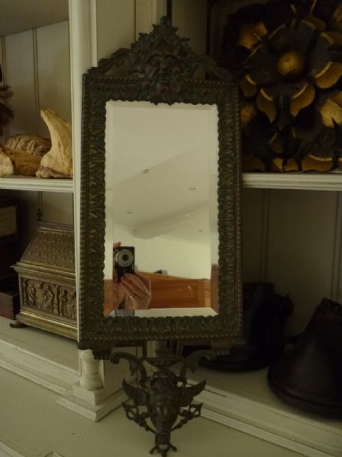 19th Century Brass Mirror Green Man