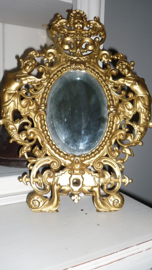 Antique Brass Mirror Cherub Mermaids