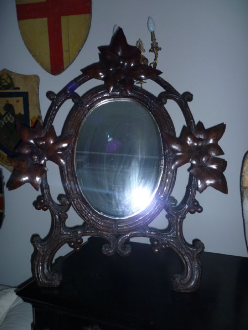 Large 19th Century Carved  Black Forest Mirror