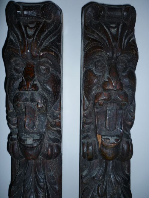 19th Century Carved Oak Panels Lion Heads and Foliage