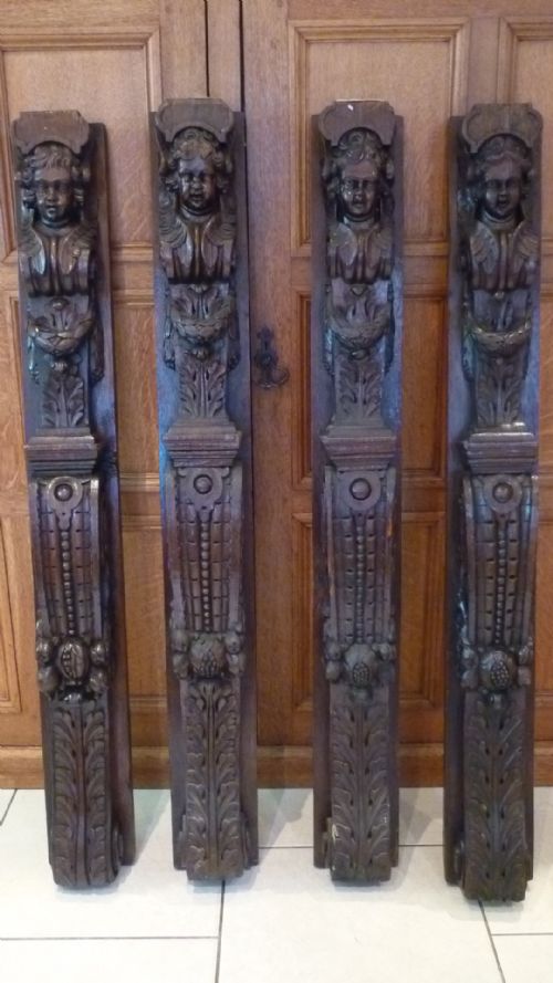 Huge 18/19th Century Carved Oak Cherub Caryatids Pillars