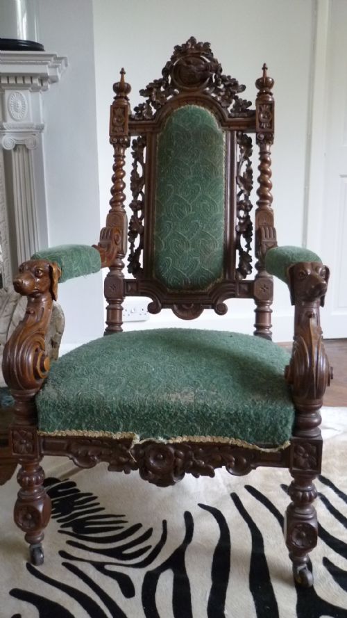 19th Century Carved Oak Black Forest Hunting Chair